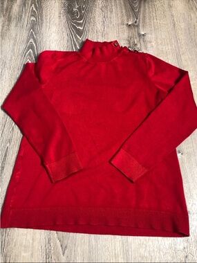 Calvin Klein Red Mock Neck Sweater with Shoulder Buttons